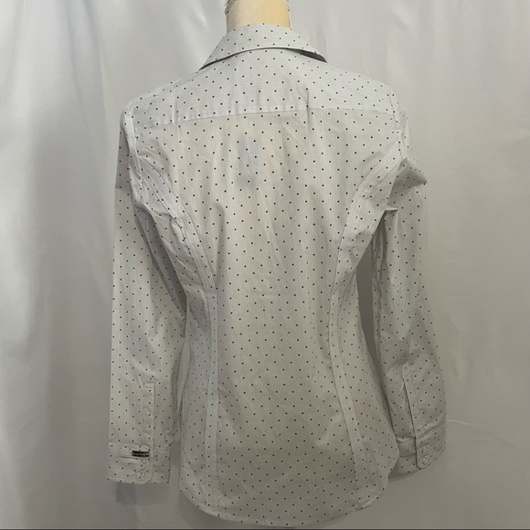 Express long sleeve button down blouse. Gray pinstripes with purple dots size M - Picture 9 of 15